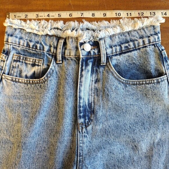 Shein Jeans 2 Raw Waist High Rise Split Cuff Stonewash Straight - Picture 3 of 15